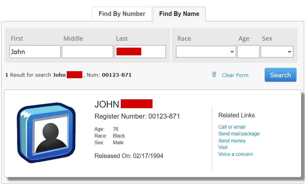 A screenshot of the BOP inmate locator offered by the Federal Bureau of Prisons, where the user can obtain a parolee database to find a subject’s historical parole details at the federal level.